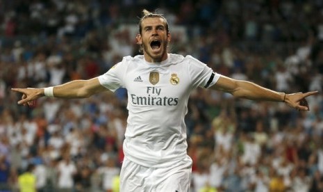 Gareth Bale merayakan golnya ke gawang Real Betis.