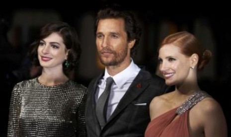 Para pemain Interstellar, Anne Hathaway, Matthew McConaughey, dan Jessica Chastain.