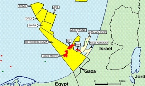 Peta lapangan gas perairan Gaza, Palestina