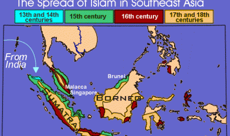 Peta penyebaran Islam di Asia Tenggara.