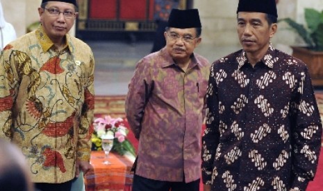 Presiden Jokowi, Wapres Jk, dan Menag Lukman Hakim Saifuddin.