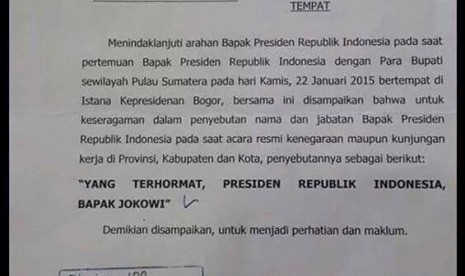 Surat edaran Mendagri terkait penyeragaman penyebutan Presiden Jokowi