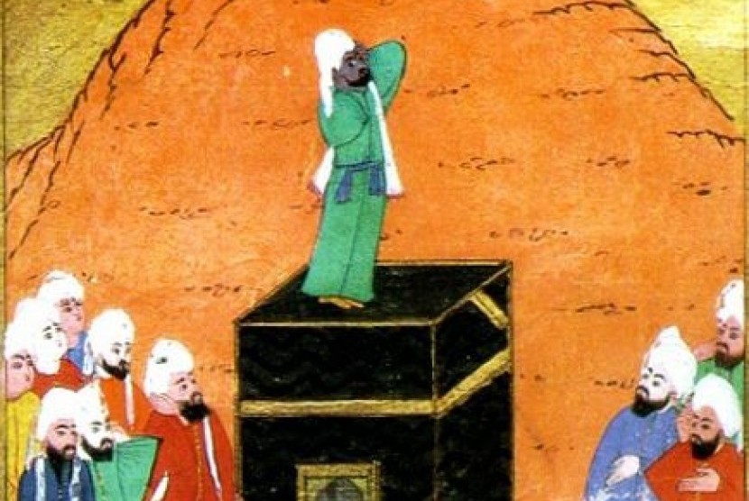 Lukisan Bilal tengah adzan. Sebuah karya lukisan pada abad ke 14. 