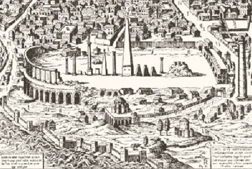 Lukisan kota Konstantinopel saat dibangung Kaisar Konstantin 