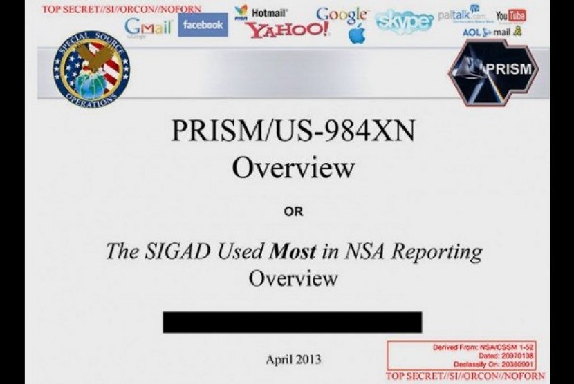 Slide pertama presentasi Power Point program 'PRISM' yang diserahkan Edward Snowdern