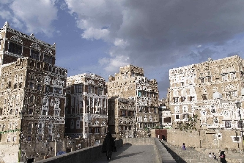 Suasana kota tua Sanaa, Yaman, setelah berkecamuk perang.