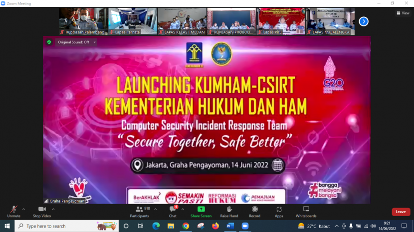 Rupbasan Palembang Kemenkumham Sumsel Ikuti Launching Aplikasi KUMHAM