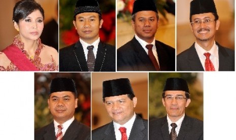 (Searah jarum jam) Anggota Komisi Pemilihan Umum (KPU) yang baru, Ida Budianti, Sigit Pamungkas, Arif Budiman, Feri Kunia, Hadar Nafis Gumay , Husni Kamil Malik dan Juri Ardiantoro.