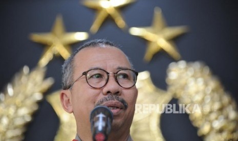 Kepala Divisi Humas Polri Irjen (Pol) Setyo Wasisto  memberikan keterangan kepada wartawan mengenai pertemuan Kapolri dengan Ketua Dewan Pengarah Badan Pembinaan Ideologi Pancasila (BPIP) Megawati Soekarnoputri di Mabes Polri, Jakarta, Rabu (21/3).