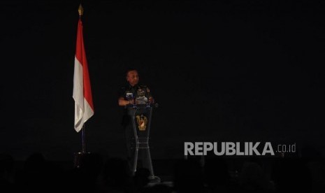 Kepala Satuan TNI AD Jendral Mulyono  memberikan sambutan dalam acara Silaturahmi Kasad dengan forum Pemred, Wartawan dan Jajaran Penerangan TNI AD Balai Kartini, Jakarta, Rabu (21/2).