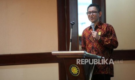 Ketua Umum MUKISI Masyhudi AM memberikan sambutan saat acara Silaturahmi Stakeholders Rumah Sakit Syariah di Rumah Sakit Islam Jakarta, Kamis (8/2).