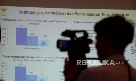 Outlok Pembangunan 2018. Data ketimpangan , kemiskinan, dan pengangguran ditampilan pada acara Outlook Pembangunan 2018 di Jakarta, Senin (18/12).