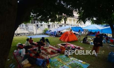 Refugees camp built at Governor's home office in Palu, Central Sulawesi.