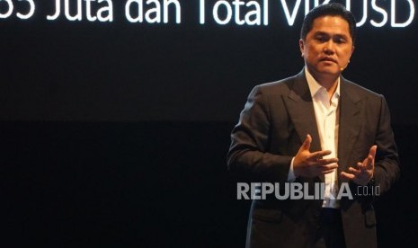 Ketua Inasgoc Erick Thohir menyampaikan paparan dalam acara laporan akhir tahun panitia pelaksanan ASIAN Games 2018 di Jakarta, Senin (11/12) malam.