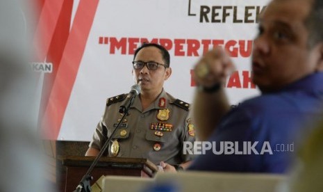 Kepala Satgas Nusantara Polri Irjen Pol Gatot Eddy Pramono menberikan sambutan dalam diskusi refleksi akhir tahun di Jakarta, Ahad (30/12).