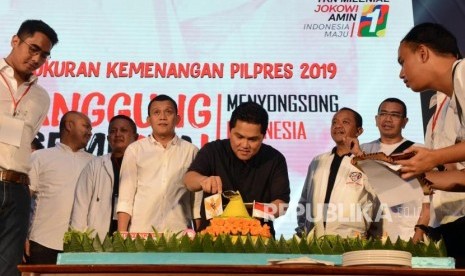 Ketua Umum Tim Kampanye Nasional (TKN) Erick Thohir saat syukuran kemenangan Pemilu 2019. Besok, TKN akan resmi dibubarkan karena tugasnya sudah selesai (ilustrasi)