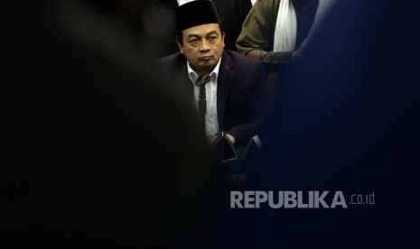 Tolak Disahkannya Perppu Ormas. Ketua GNPF Ulama  Bachtiar Nasir memberikan paparan saat konferensi pers GNPF Ulama di Jakarta, Senin (30/10).