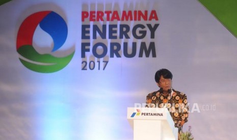 Sambutan.  Direktur Utama Pertamina Elia Massa Manik dalam  sambutan pembukaan Pertamina Energy Forum 2017 di Jakarta, Selasa (12/12).