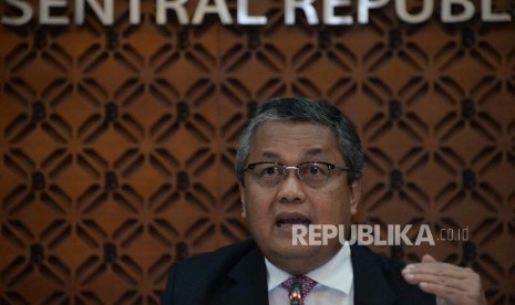 Bank Indonesia (BI): Gubernur Bank Indonesia (BI) Perry Warjiyo menyampaikan pemaparan hasil Rapat Dewan Gubernur (RDG) Bank Indonesia di Bank Indonesia, Jakarta, Kamis (21/2).