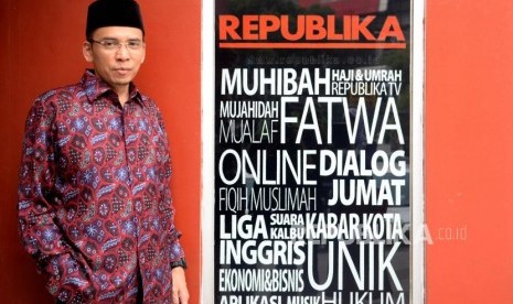 Tokoh Nasional yang juga Gubernur NTB Muhammad Zainul Majdi atau Tuan Guru Bajang (TGB) saat berkunjung ke Kantor Republika, Jakarta, Selasa (17/7).