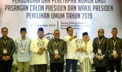 Pengundian nomer urut Pilpres 2019 di KPU, Jakarta, Jumat (21/9) malam.