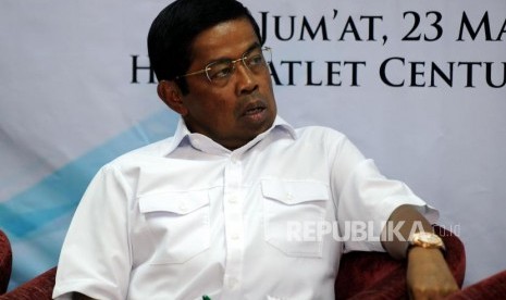 Menteri Sosial Idrus Marham saat menghadiri acara diskusi publik di Hotel Atlet Century Park, Jumat (23/3).