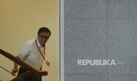 Mantan Menteri Hukum dan Hak Asasi Manusia (Menkumham) Yasonna Hamonangan Laoly di Gedung KPK, Jakarta Selasa, Selasa (25/9).