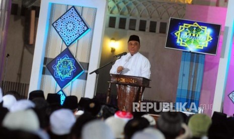 Indonesian Mosque Council (DMI) deputy chairman, Syafruddin delivers his speech during DMI Grand Sermon at Istiqlal Mosque, Jakarta, Wednesday (July 25).