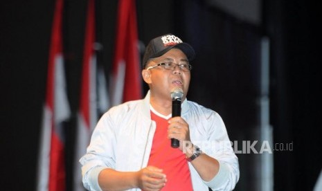 Presiden PKS Sohibul Iman menyampaikan sambutan pada perayaan ulang tahun PKS di Sentul International Convention Center (SICC), Bogor, Jawa Barat, Ahad (13/5).