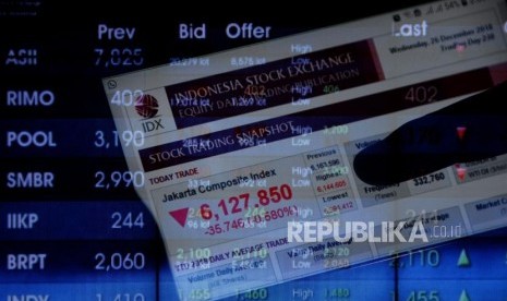 Seorang karyawan mengamati pergerakan Indeks Harga Saham Gabungan (IHSG) melalui gadget. ilustrasi