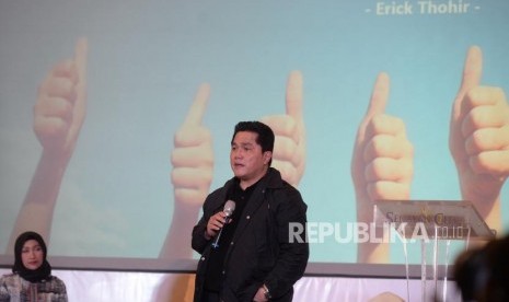 Pembicara Enterpreuneur. Chairman Mahaka Group Erick Thohir menjadi pembicara saat Jakarta Halal Things 2018 di Jakarta, Sabtu (1/12).