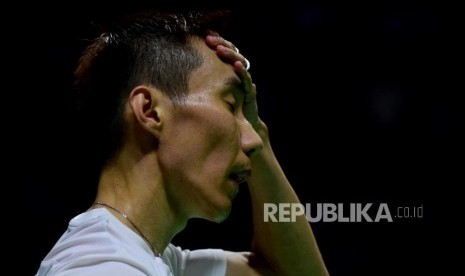 Ekpresi legenda bulu tangkis putra Malaysia Lee Chong Wei. 