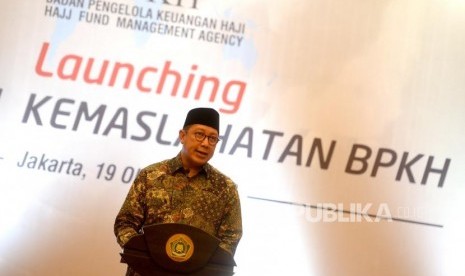 Peluncuran Program Kemaslahatan BPKH. Menag Lukman Hakim Saifuddin memberikan sambutan sekaligus meluncurkan Program Kemaslahatan BPKH di Kementerian Agama, Jakarta, Jumat (19/10).