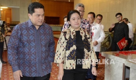 Erick Thohir (kiri) dan Puan Maharani. Keduanya bersama Agus Harimurti Yudhoyono menjadi tokoh dengan elektabilitas tertinggi yang diproyeksikan menjadi bakal calon wakil presiden (cawapres) pada 2024. (ilustrasi)