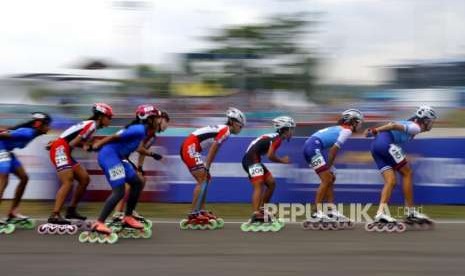 Sepatu Roda Nihil Medali. Atlet bertanding pada cabang Sepatu Roda nomor Balap 20km Putri Asian Games 2018 di Komplek Olahraga Jakabaring, Palembang, Jumat (31/8).