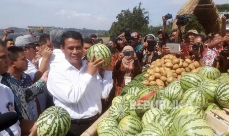 Menteri Pertanian (Mentan), Amran Sulaiman tengah meninjau tanaman holtikultura di Balai Tanaman dan Sayuran (Balitsa) Lembang, Kabupaten Bandung Barat, Kamis (20/9).