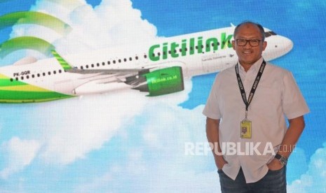 Direktur Utama Citilink Indonesia Juliandra Nurtjahjo usai diwawancarai Republika, di Bandara Soekarno-Hatta, Tanggerang, Banten ,Rabu (16/1).