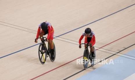 Atlet Balap Sepeda di ajang Asian Games 2018 di Jakarta International Velodrome, Jakarta, Senin (27/8).