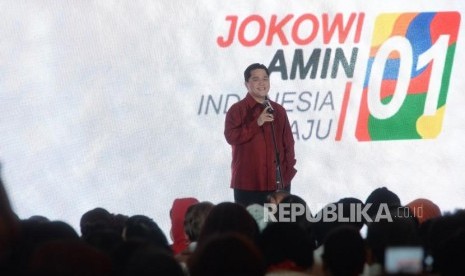 Deklarasi Pertiwi. Ketua TKN Jokowi-Amin Erick Thohir memberikan sambutan saat deklarasi dukungan kepada pasangan calon presiden nomor urut 01 Joko Widodo-Maruf Amin di Jakarta, Sabtu (17/11/2018).