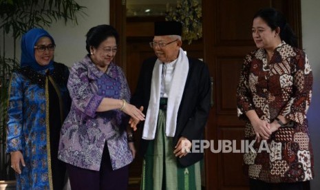 Ketua Umum PDIP Megawati Soekarnoputri menerima kunjungan silahturahmi Cawapres 01 KH Ma'ruf Amin di Teuku Umar, Jakarta, Kamis (9/5).