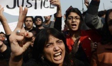 Aksi unjuk rasa perempuan India terhadap maraknya kasus perkosaan 