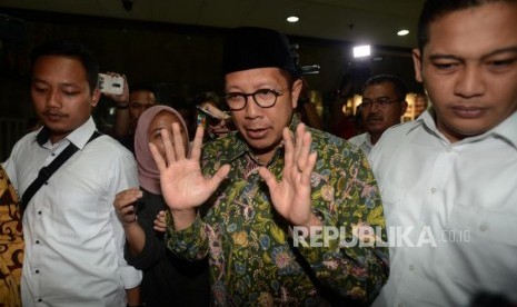 Kementerian Agama. Menteri Agama Lukman Hakim Saifuddin saat tiba di kantor Kementerian Agama, Jakarta, Senin (18/3).