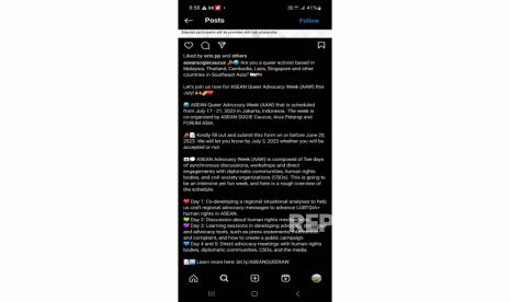 Tangkapan layar unggahan undangan kumpul LGBT di Jakarta oleh akun Instagram @aseansogiecaucus. 