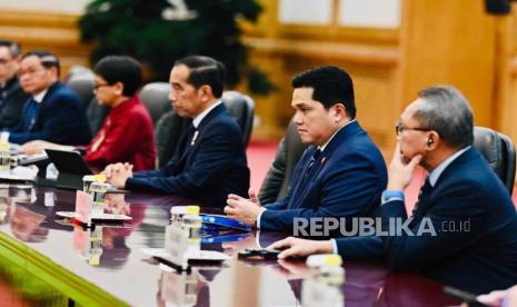 Presiden Joko Widodo menggelar pertemuan bilateral dengan Presiden China Xi Jinping, di Great Hall of the People, Beijing, pada Selasa (17/10/2023).