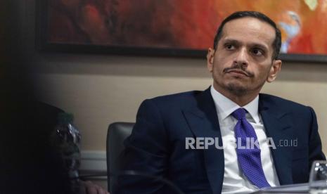 Perdana Menteri Qatar dan Menteri Luar Negeri Sheikh Mohammed bin Abdulrahman bin Jassim Al-Thani, menghadiri konferensi pers tentang perang Israel-Hamas, Jumat (8/12/2024) di Washington. 