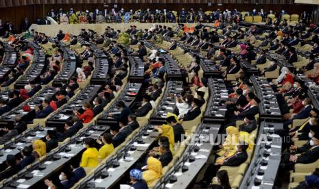 Suasana sidang tahunan MPR dan Sidang Bersama DPR-DPD tahun 2022 di Komplek Parlemen, Senayan, Jakarta, Selasa (16/8/2022). Prayogi/Republika 