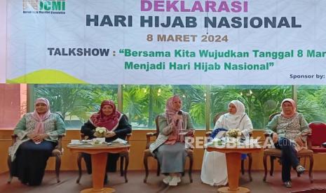 Perempuan ICMI Deklarasi Hari Hijab Nasional, di Hotel Oasis Amir, Senen, Jakarta Pusat, Jumat (8/3/2024). 