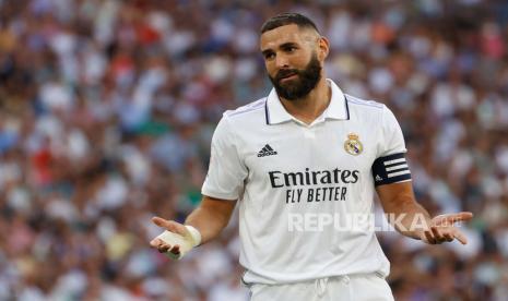 Reaksi Karim Benzema dari Real Madrid selama pertandingan La Liga Spanyol.