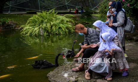 Pengunjung mengamati burung di wahana Taman Burung kawasan Taman Mini Indonesia Indah (TMII), Jakarta, Ahad (12/9). Kementerian Pariwisata dan Ekonomi Kreatif memberikan izin sejumlah tempat wisata untuk menggelar uji coba pembukaan tempat wisata di Jakarta diantaranya Taman Mini Indonesia Indah (TMII), Ancol, dan Setu Babakan. Taman Mini Indonesia Indah (TMII) membuka sejumlah wahana pada masa ujicoba dengan membatasi kapasitas maksimum 50 persen serta penerapan protokol kesehatan yang ketat. Republika/Thoudy Badai