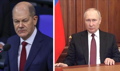 Presiden Rusia Vladimir Putin dan Kanselir Jerman Olaf Scholz pada Rabu (9/3/2022) membahas melalui telepon opsi upaya politik dan diplomatik untuk menyelesaikan perang Rusia-Ukraina.